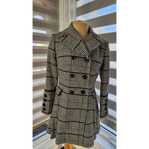 Ivanka Trump Women's Plaid Double Breasted Peplum Coat Size 4‎